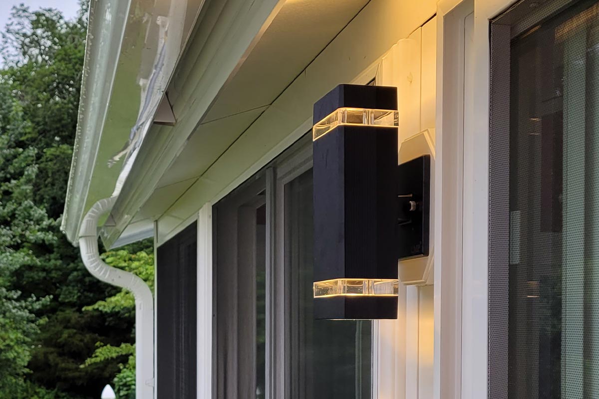 Exterior wall lighting fixture installed by Bergeron Contracting electrician Central Massachusetts